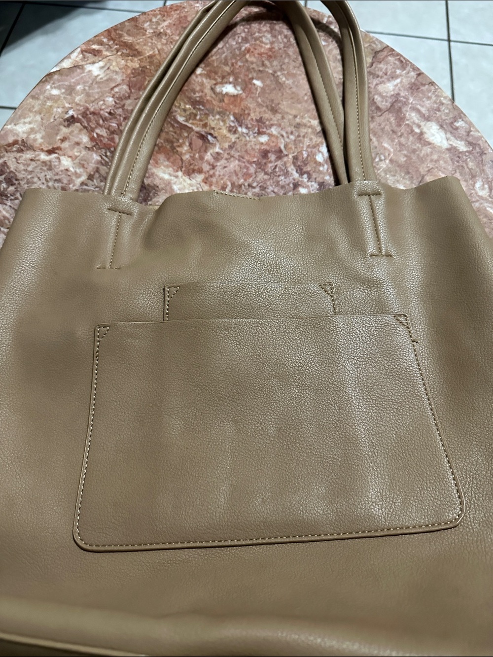 Classic Tan Tote Bag with Front Pocket Antikraft